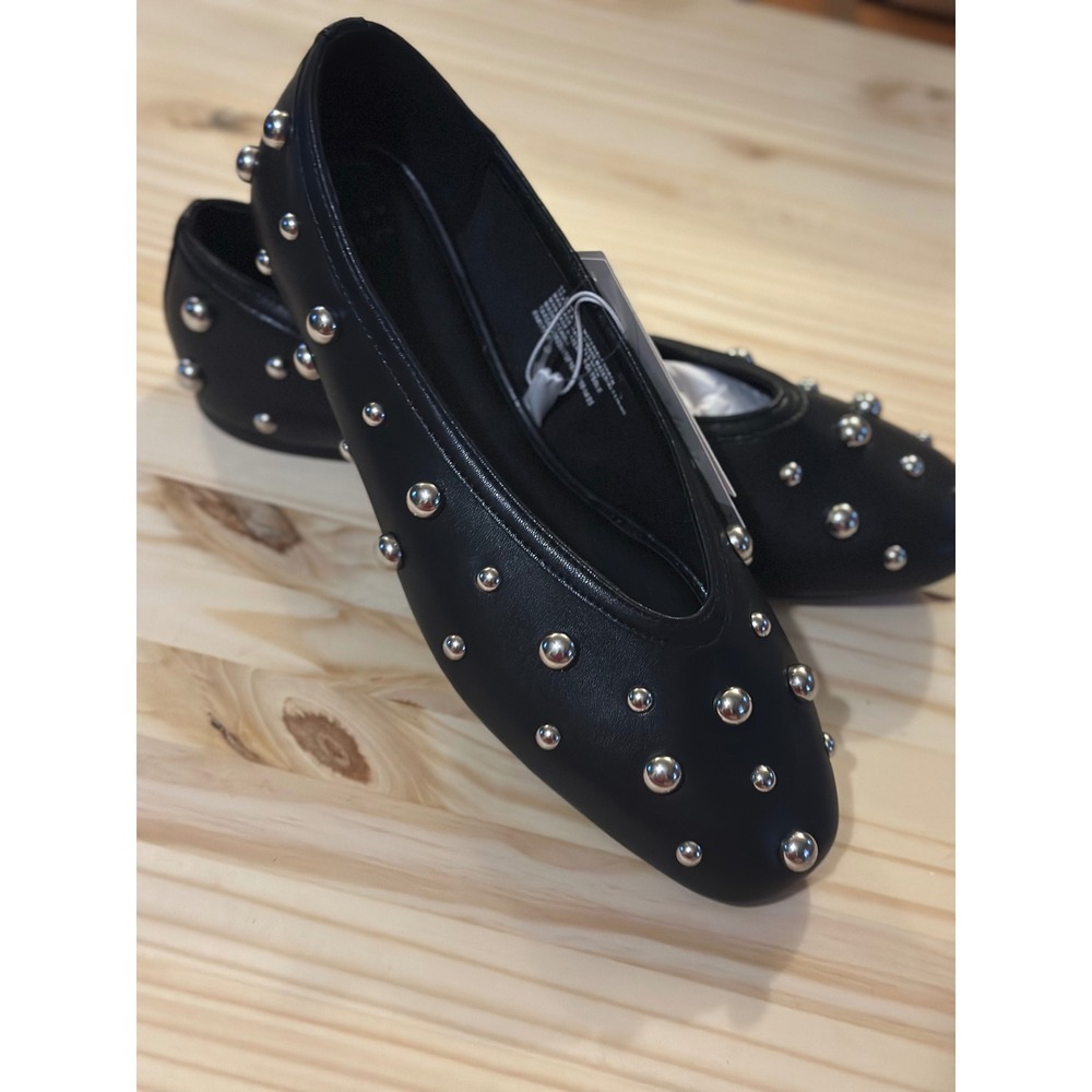 A New Day Sammie Black Studded Ballet Flats Memory Foam Almond Toe Womens 11 NWT